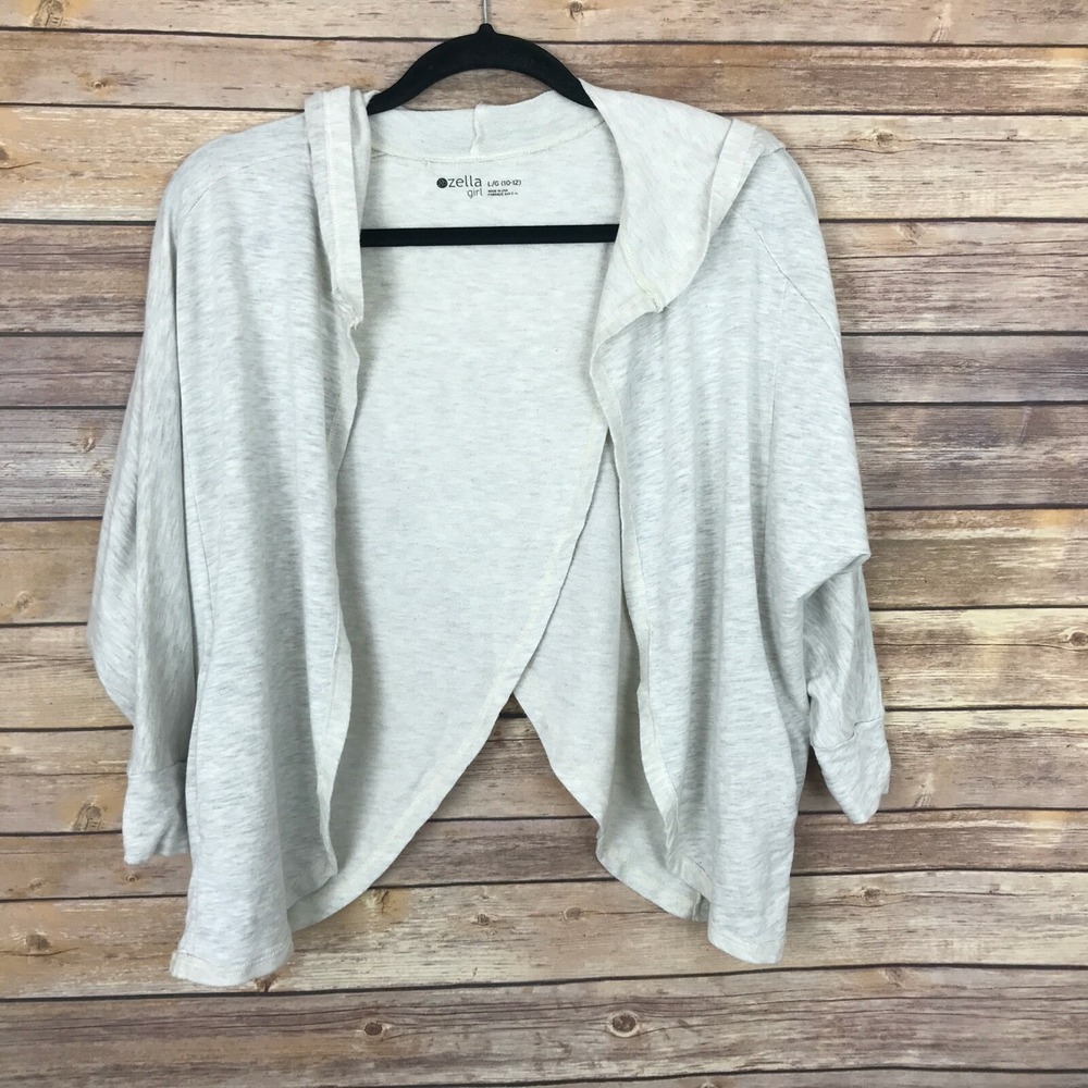 Zella‎ Sweater Girls L Cross Back Cardigan Dolman Sleeve Open Front 3/4 Sleeve